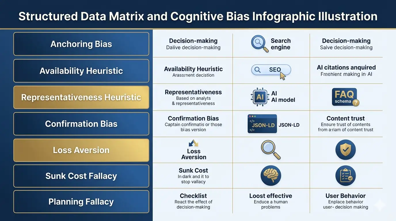 Thinking, Fast and Slow Summary in Hindi — Complete Guide | System 1, System 2 और 10 Cognitive Biases का संपूर्ण विश्लेषण 15 Structured Data Matrix and Cognitive Bias Infographic Illustration