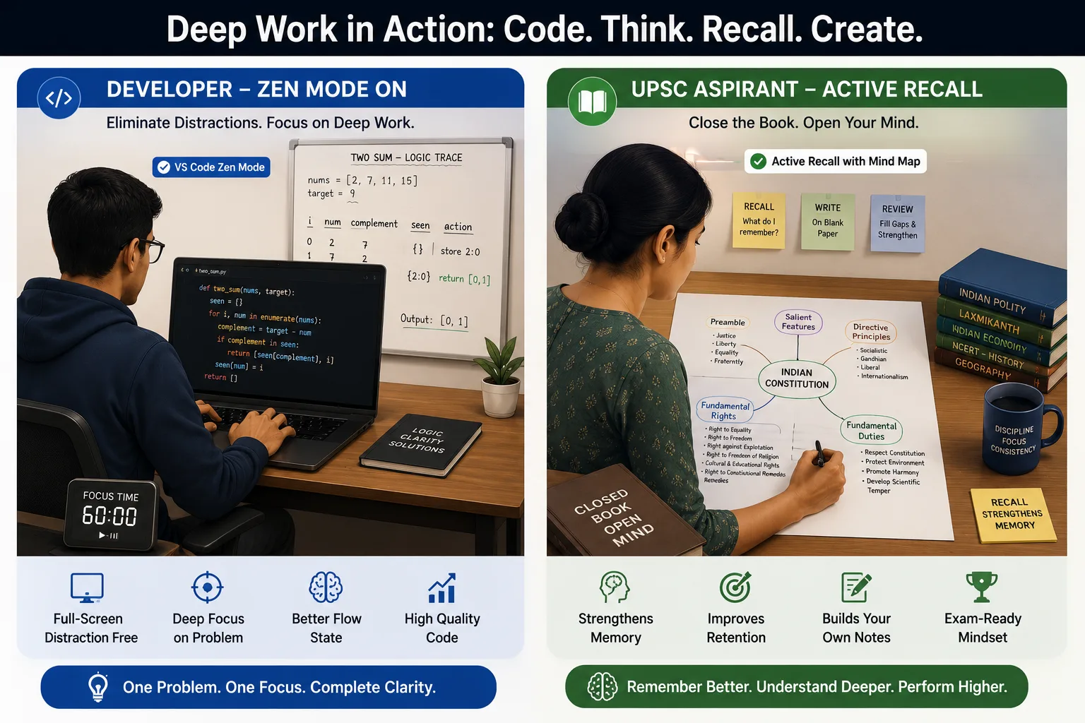 Developer VS Code Zen Mode & UPSC Aspirant Active Recall