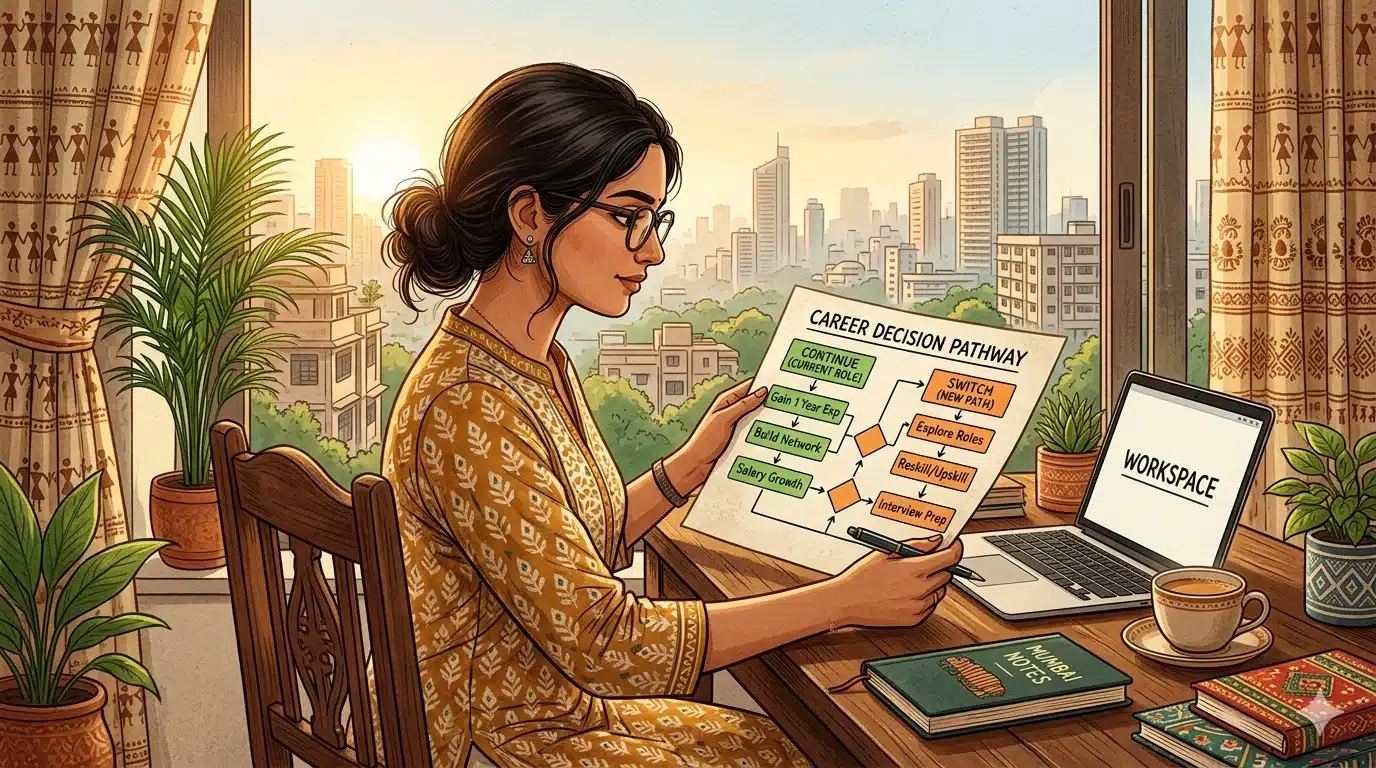 Separation of Tasks Concept Flowchart with Young Indian Professional