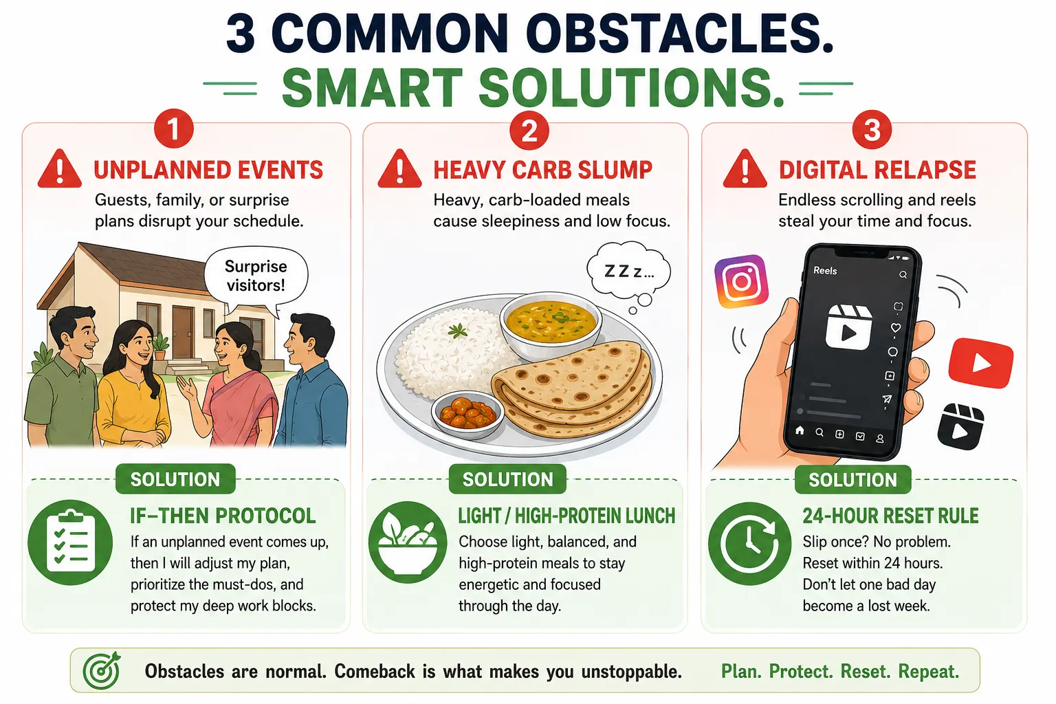 Three Major Deep Work Obstacles Solver Infographic