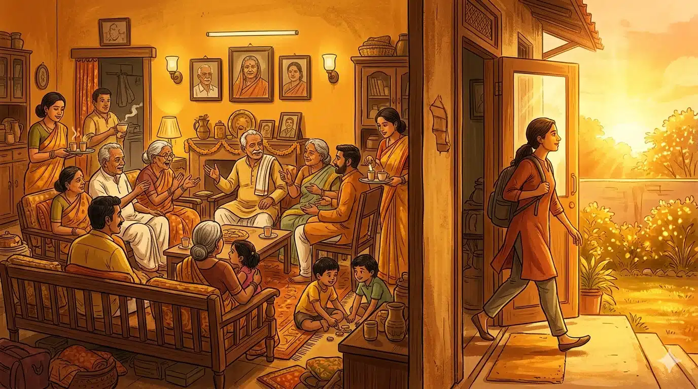 Indian Joint Family Living Room and Young Person Boundary Disruption