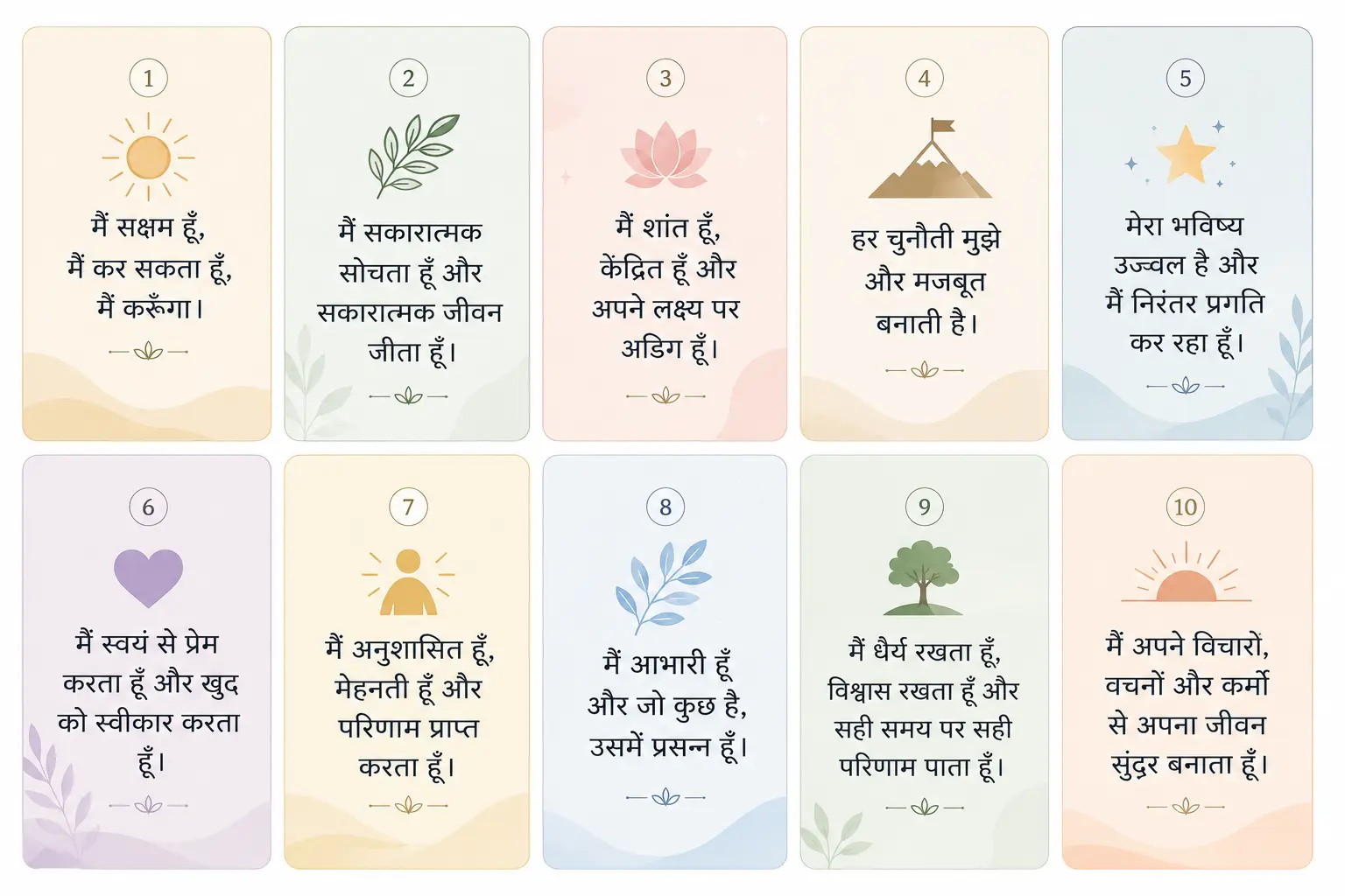 10 Daily Hindi Affirmations Cards