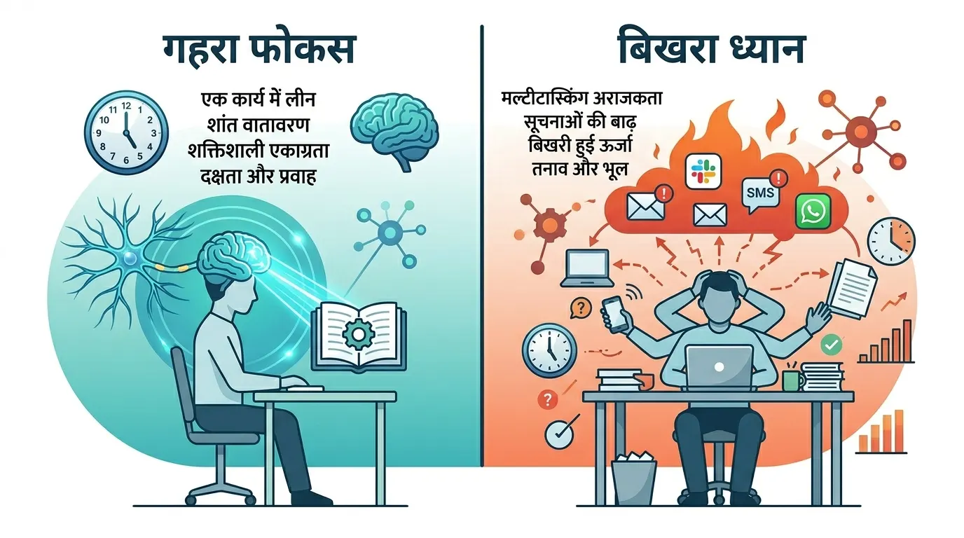 Focus State vs Fragmented Attention Diagram