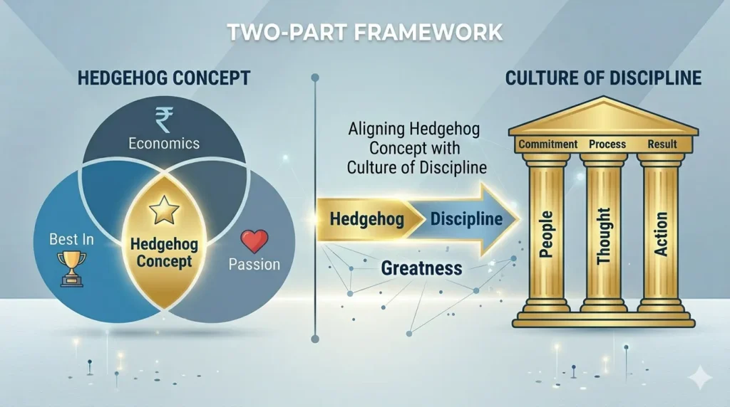 Good to Great Summary in Hindi — Jim Collins की किताब से सीखें कैसे एक साधारण कंपनी महान बनती है (Master Guide) 7 Hedgehog Concept Culture of Discipline Framework 1