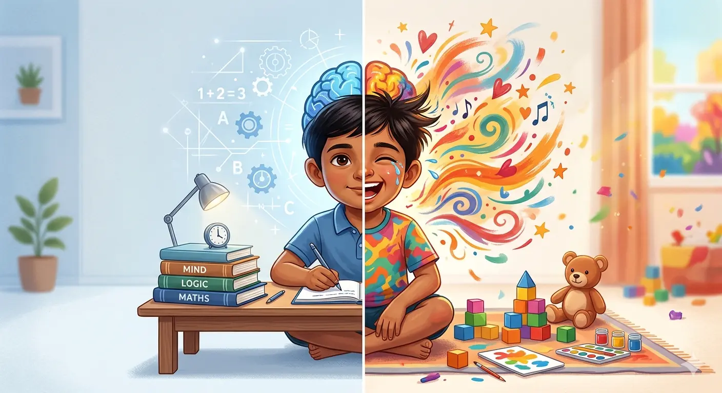 The Whole Brain Child Summary in Hindi – बच्चों की हार्मोनियस परवरिश के लिए 12 Brain‑Friendly तरीके 5 Left Brain vs Right Brain in Children Explained