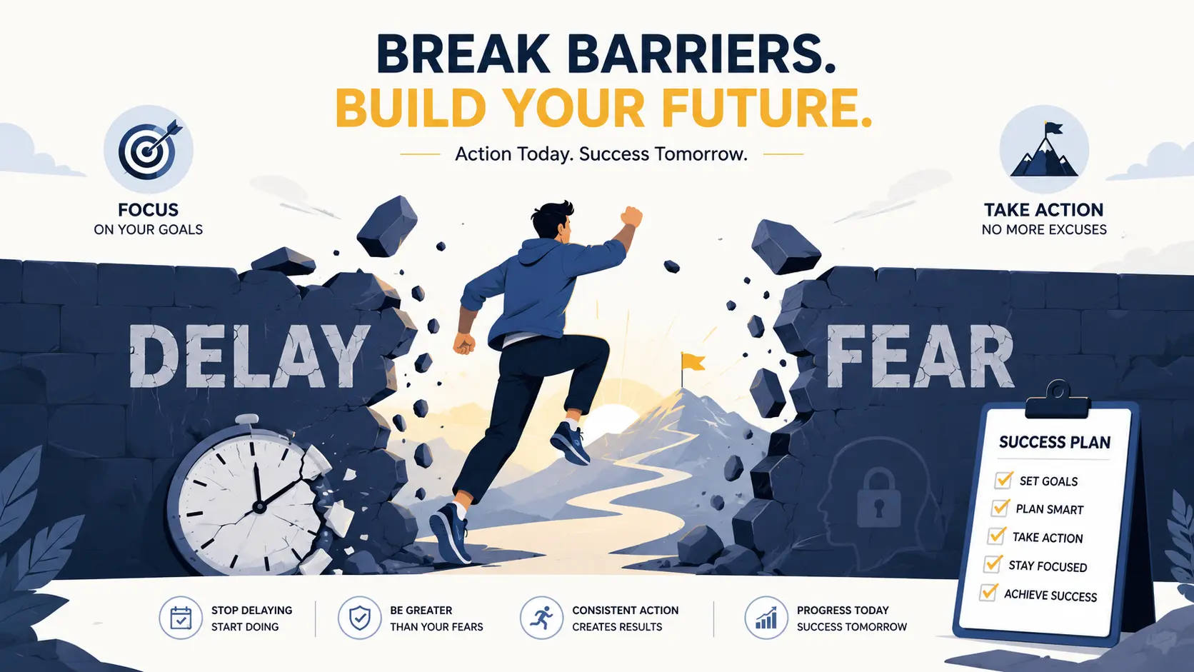 Do It Today Summary in Hindi — Darius Foroux की 6 Chapters वाली Procrastination खत्म करने की मास्टर गाइड 4 Illustration showing a person overcoming delay using systems and rituals from Do It Today