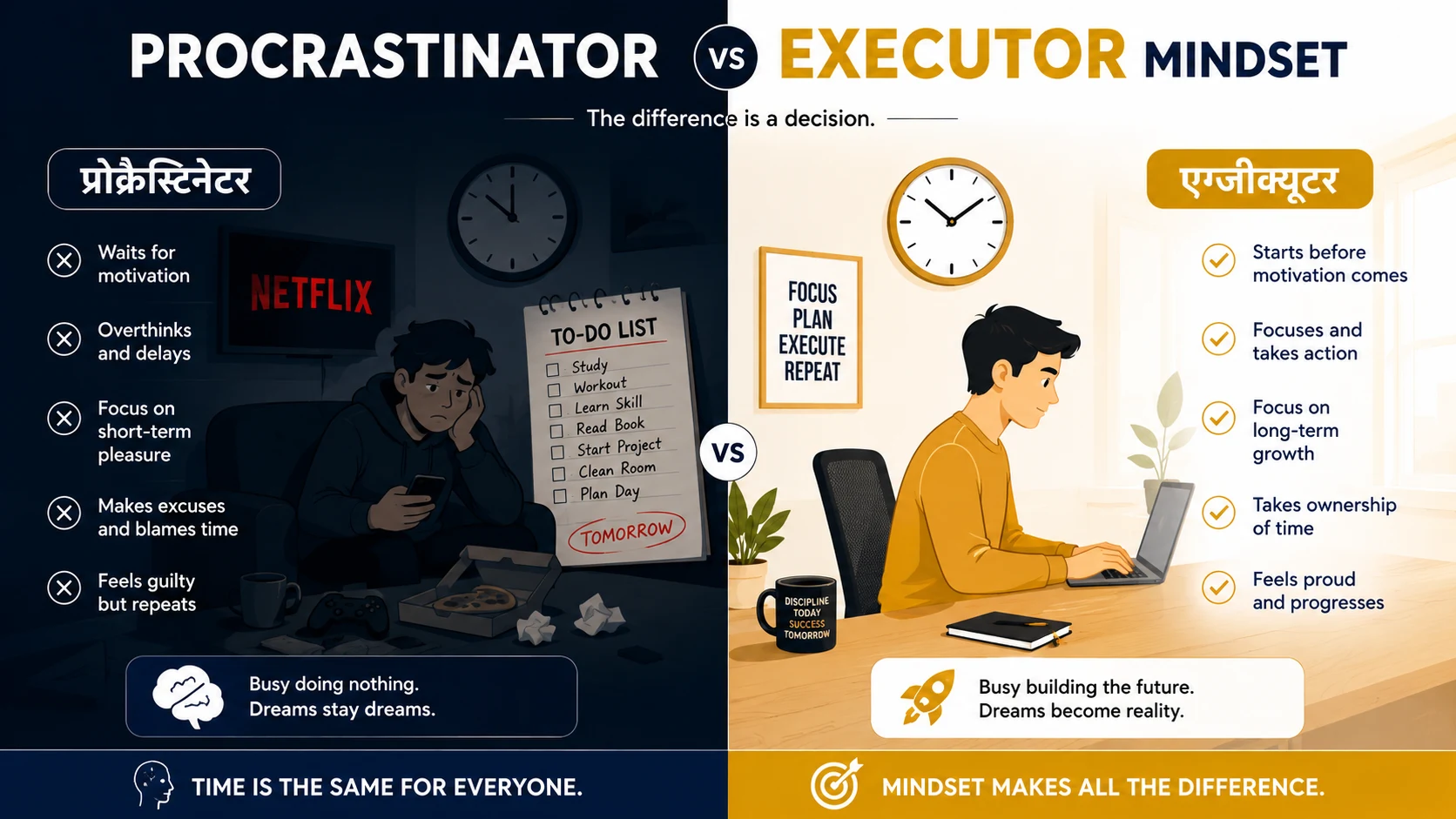 Do It Today Summary in Hindi — Darius Foroux की 6 Chapters वाली Procrastination खत्म करने की मास्टर गाइड 3 Mind map showing causes of procrastination: present bias, perfectionism, overwhelm, low energy