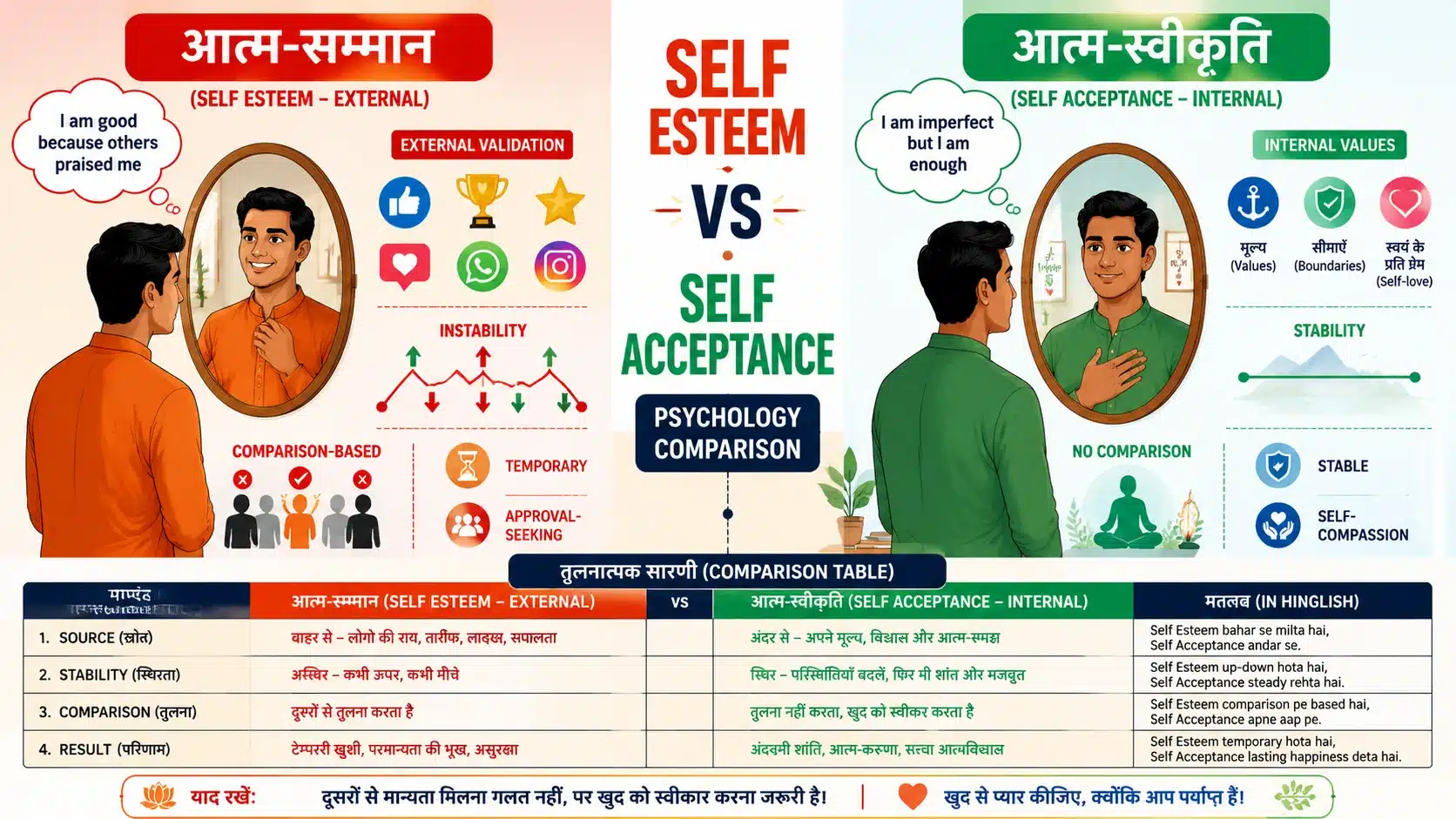 Self Acceptance vs Self Esteem Psychology Graphic Guide