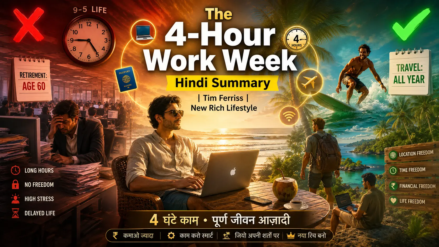 The 4 Hour Work Week Hindi Summary Feature Image